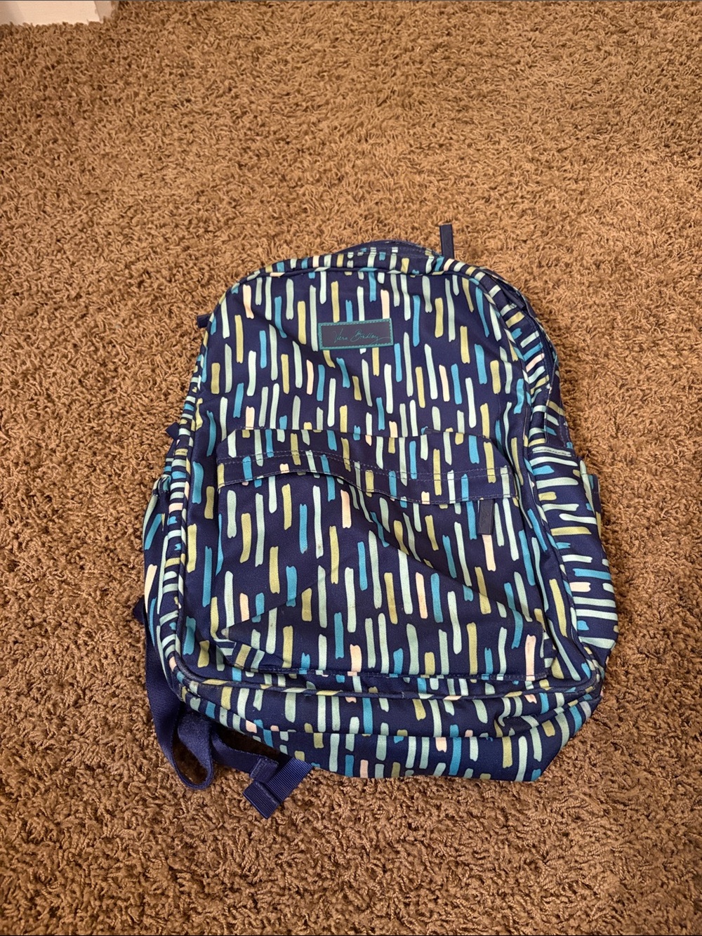 Vera Bradley Navy Backpack with Aqua and Lime Dash Print